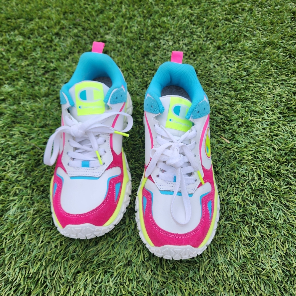 Champion Tank Trak White Multi Neon Sneakers size 7y Used good condition